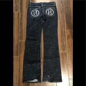 BEBE Jeans 27 Dark Wash Boot Low Rise Rhinestone